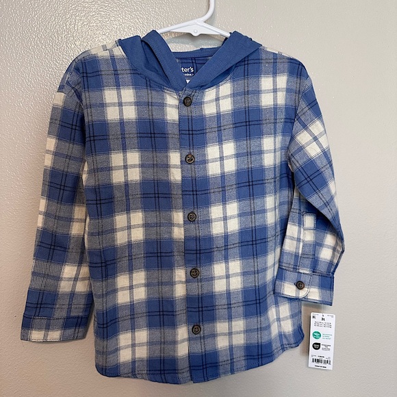 NWT! Carter's Blue & White Plaid Button Down Shirt - 3T - Picture 1 of 4